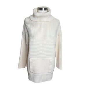 Woolovers Sweater Womens Small Ivory Pure New Wool Turtleneck Kangaroo Pocket